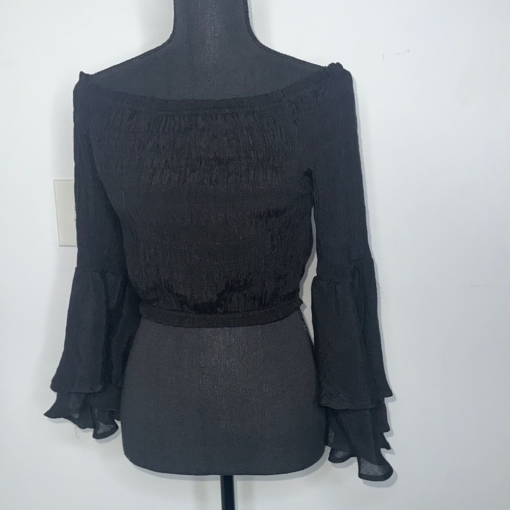 Fun Flirty Off the Shoulder Crop Top with Gothic Sleeves - Picture 1 of 5